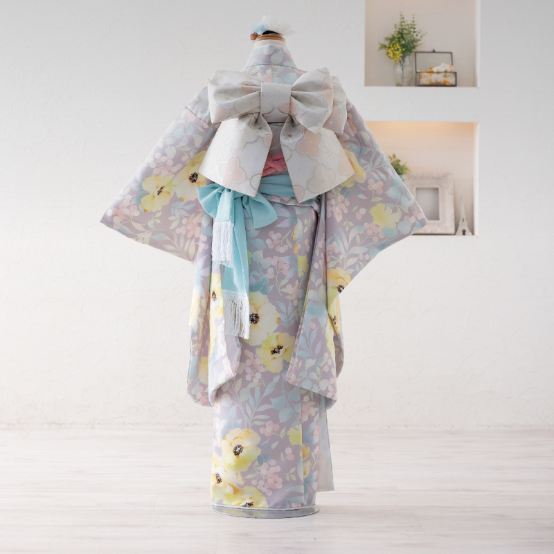  花わらべ 7才女児 着物 WP-3 カラフル（グレー）