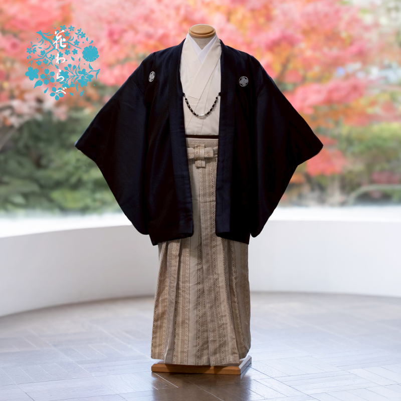  花わらべ 10～13才男児 衣裳 WP-202 小紋（紺×ベージュ）