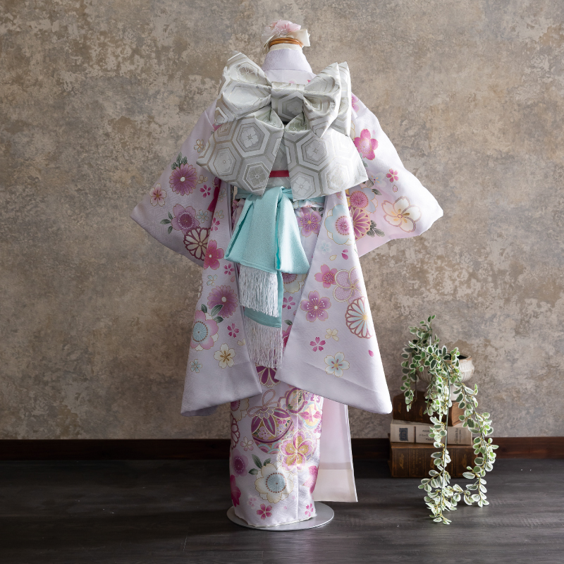  花うさぎ 7才女児着物 HP-1 ねじり梅 （うす紫）