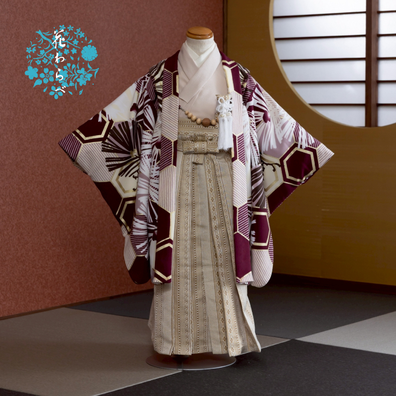  花わらべ 3才男児 衣裳 WP-20 亀甲松（エンジ×ベージュ）