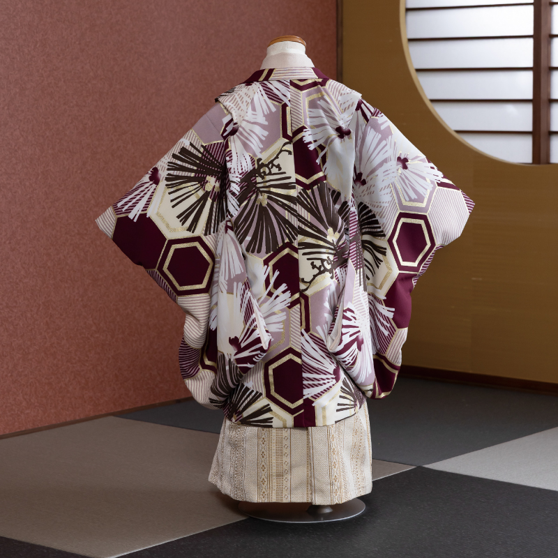  花わらべ 3才男児 衣裳 WP-20 亀甲松（エンジ×ベージュ）