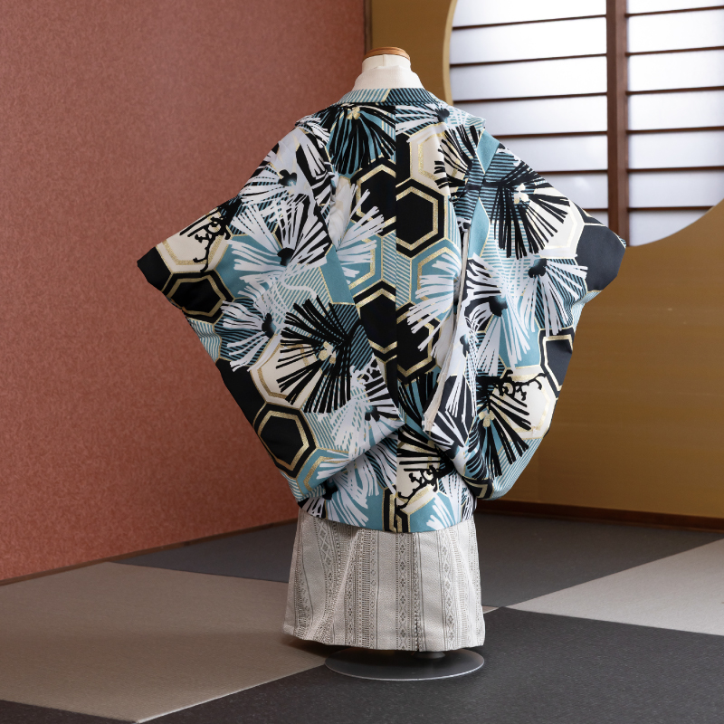  花わらべ 3才男児 衣裳 WP-21 亀甲松（グリーン×オフ白）